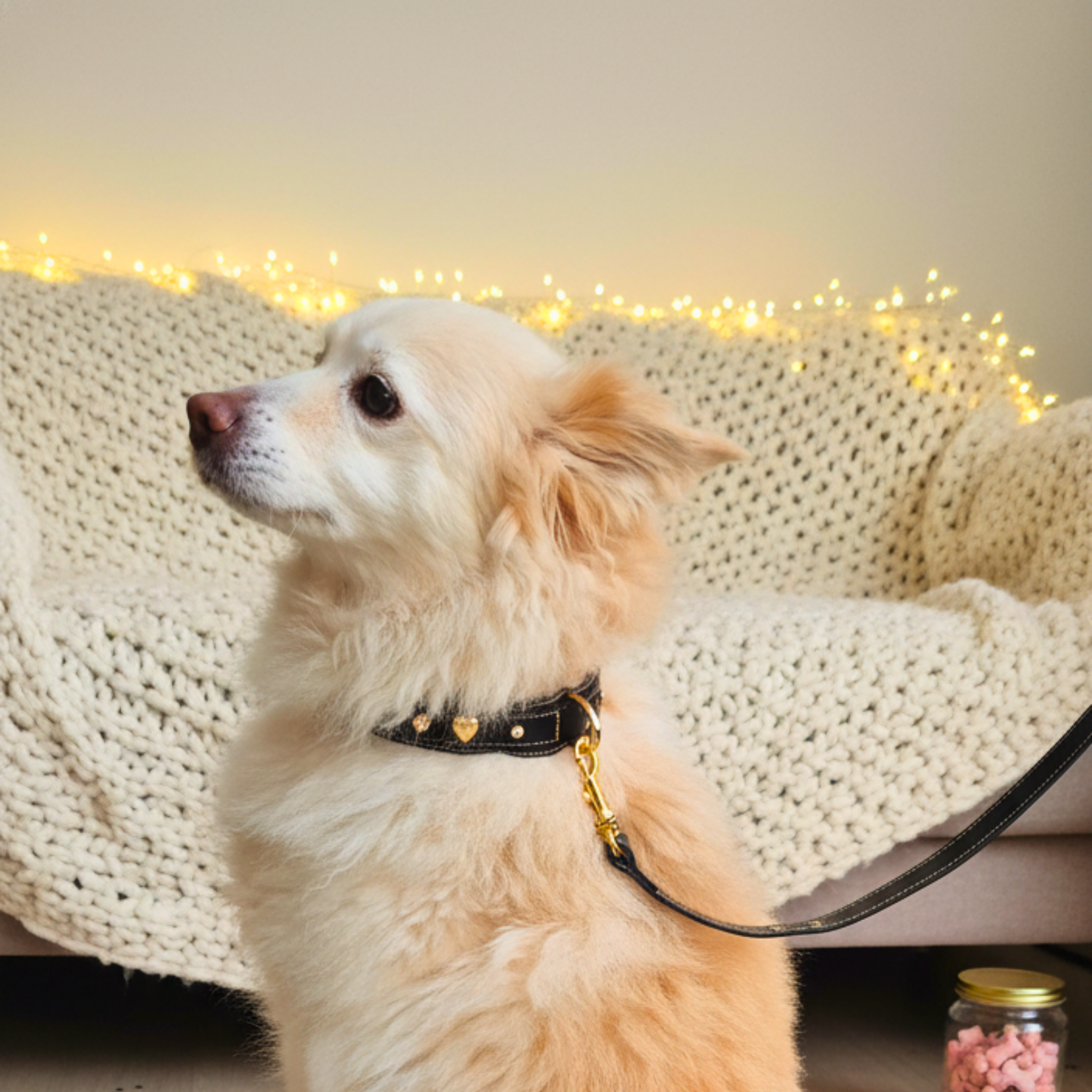 Set Collare con Cristalli e Guinzaglio in Pelle per Cani